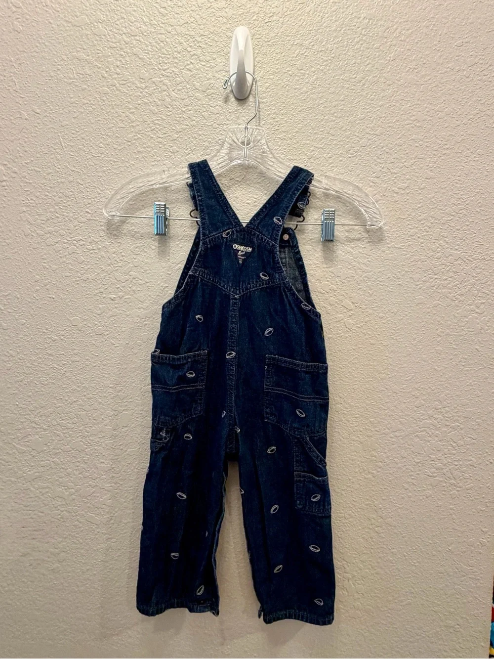 OshKosh B’gosh Toddler Denim Overalls – 24M – Embroidered Footballs